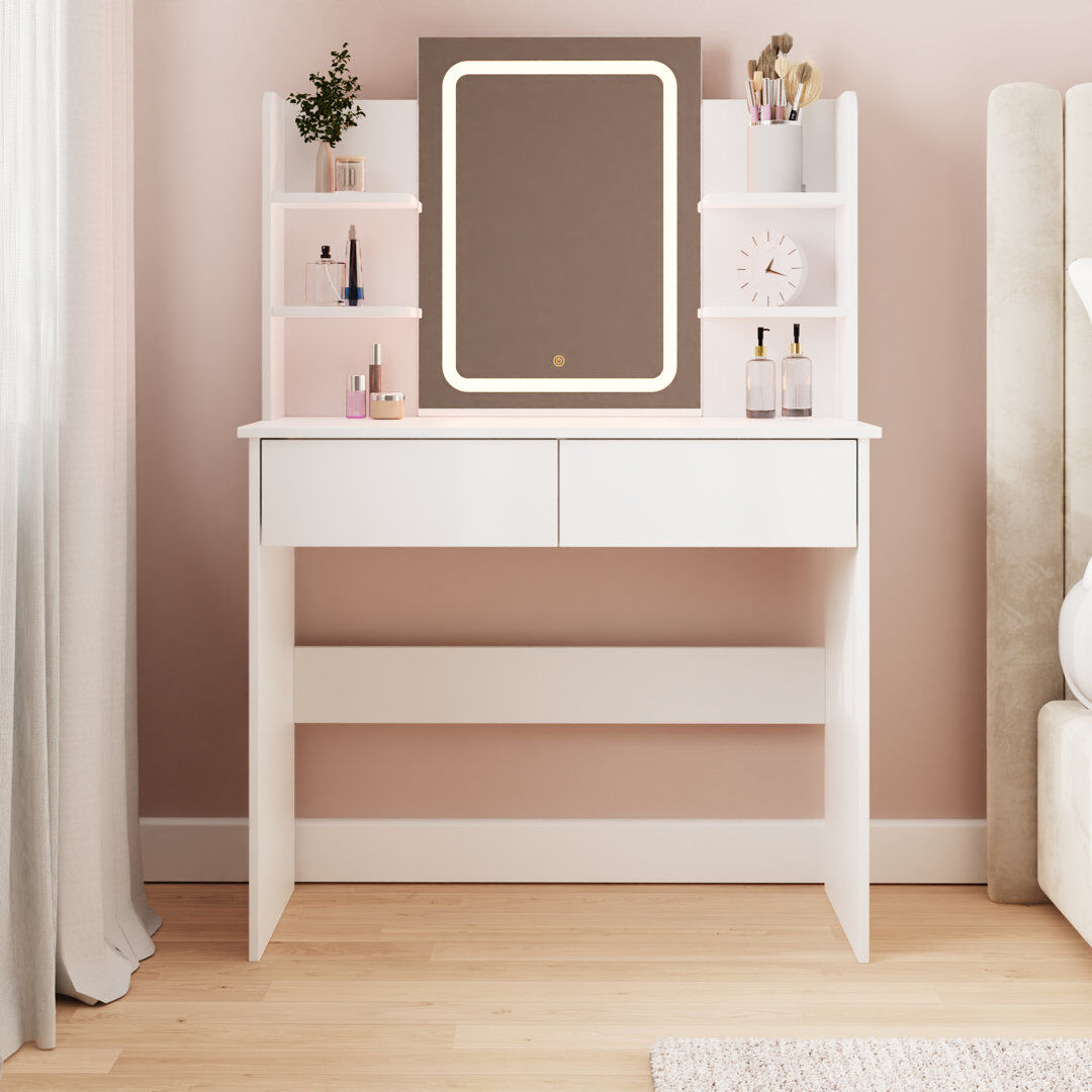 Metro Dressing Table with Mirror White 135cm H X 90cm W X 40cm D