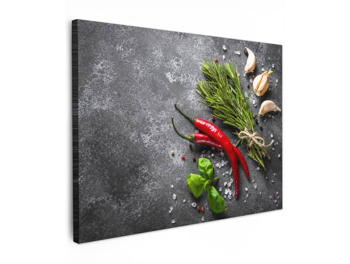 LEINWANDBILD Pfeffer - Kräuter - Gewürze - Beton Wandbilder 80x60 cm