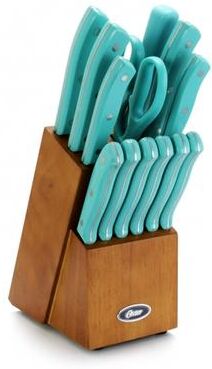 Oster 14 Piece Lightweight Stainless Steel Cutlery Set with Teal