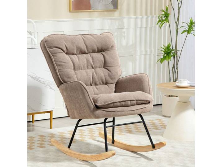 Fauteuil à bascule pivotant fauteuil de salon fauteuil d'allaitement en tissu chenille pour chambre ou salon marron