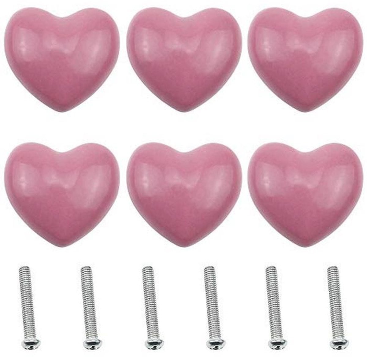 6 Keramische Hartvormige Deurknoppen - Roze - Voor Meubels, Keuken en Badkamer