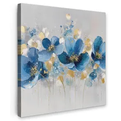 LEINWANDBILD Blumen - Blau - Abstrakt Deko Wohnzimmer 20x20 cm