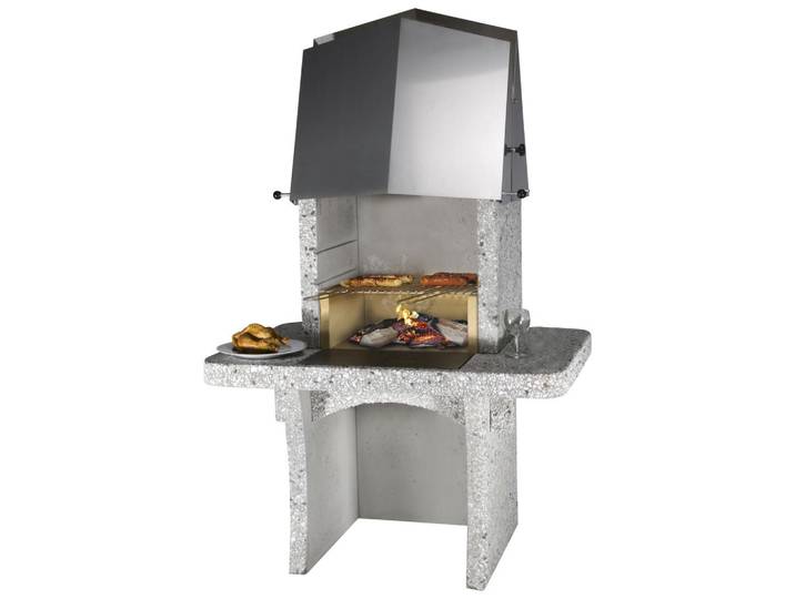 Nouvel Holzkohlegrill, Weiss, Stein, 110x170x95 cm, Ablagefläche, einfache Reinigung, Seitenablage, Grillen, Grills, Holzkohlegrill