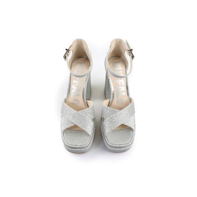 High-Heel-Pumps BUFFALO "Buffalo Cross -Vegan Glitter", Damen, Gr. 39, silber, Kunstfaser, unifarben, Schuhe