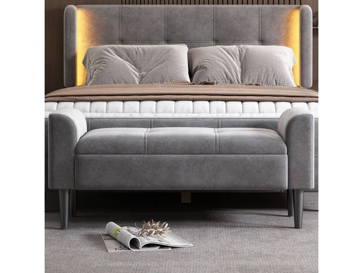 Banc rembourré avec accoudoirs banc de chambre banc de piano banc de salle à manger avec motif matelassé velours MDF gris