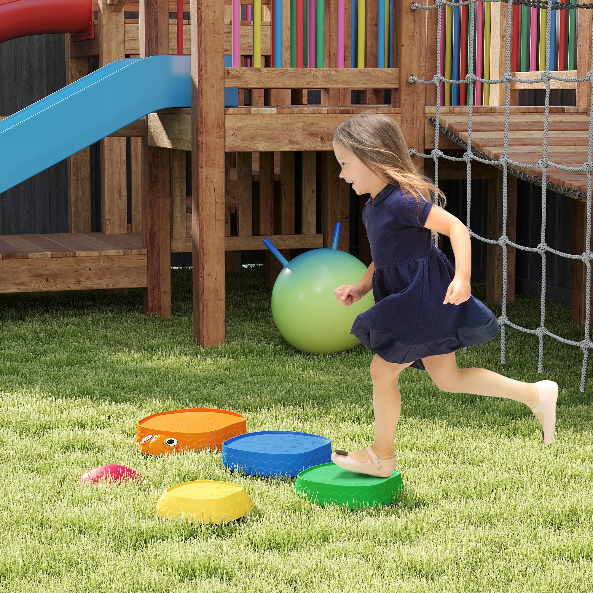 Aiyaplay Set di Pietre di Equilibrio per Bambini Impilabili di 5 Pezzi Antiscivolo per Interni ed Esterni Multicolore   Aosom Italy