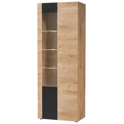 VITRINE Eiche, schwarz 70 x 197 cm, Vitrinenschrank inklusive LED-Beleuchtung