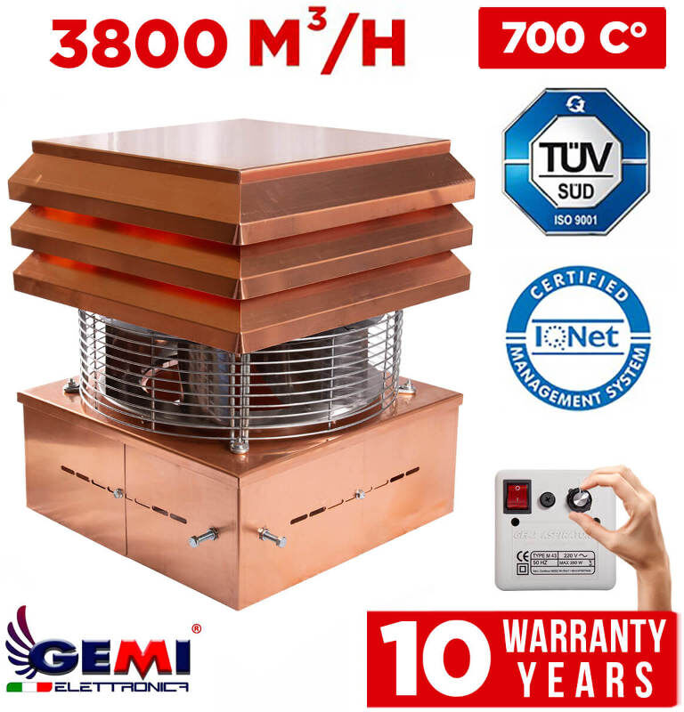 Gemi Elettronica Chimney Fan Copper Model, Electric Flue Chimney Fan Smoke Extractor For Fireplace Bbq Hut Wood Stove Draft Booster Gemi
