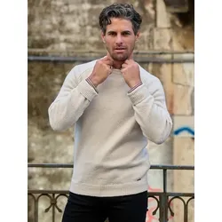 emilio adani Herren Strickpullover aus Bouclegarn Weiß regular uni Rundhals - M