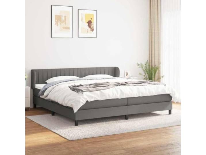 Boxspringbett 200x200 cm aus Holzwerkstoff Dunkelgrau Polyester Stoffbezug aus 100% Polyester, höhenverstellbares Kopfteil, 2 Taschenfederkernmatratzen, Topper inklusive, fürs Schlafzimmer