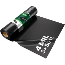 VEVOR PE Baufolie 0,91x15,24m, 4 Mil/0,1 mm dicke Abdeckfolie, Kunststoff-Abdeckplane, Malerplane, Polyethylen-Estrichfolie für Kriechkeller-Dampfsperre, vielseitig einsetzbar, Schutzfolie, schwarz