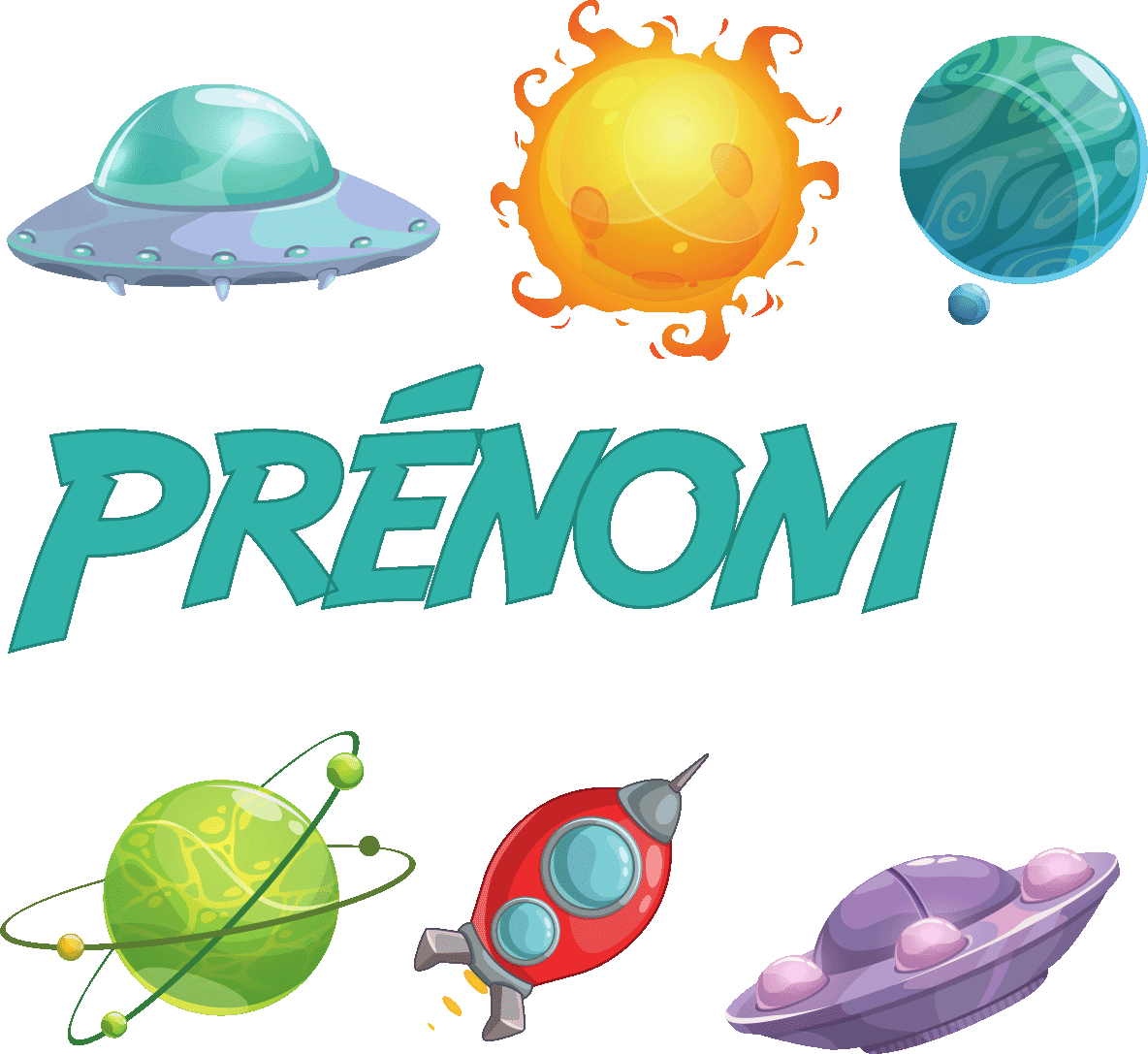 Ambiance-sticker Sticker prénom personnalisé espace, fusée et planètes