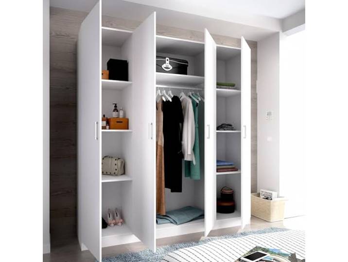 Dmora - Grande Garde-Robe Bove\, Cintre pour Chambre à Coucher\, Armoire avec 4 Portes battantes\, 200x52h215 cm\, Blanc