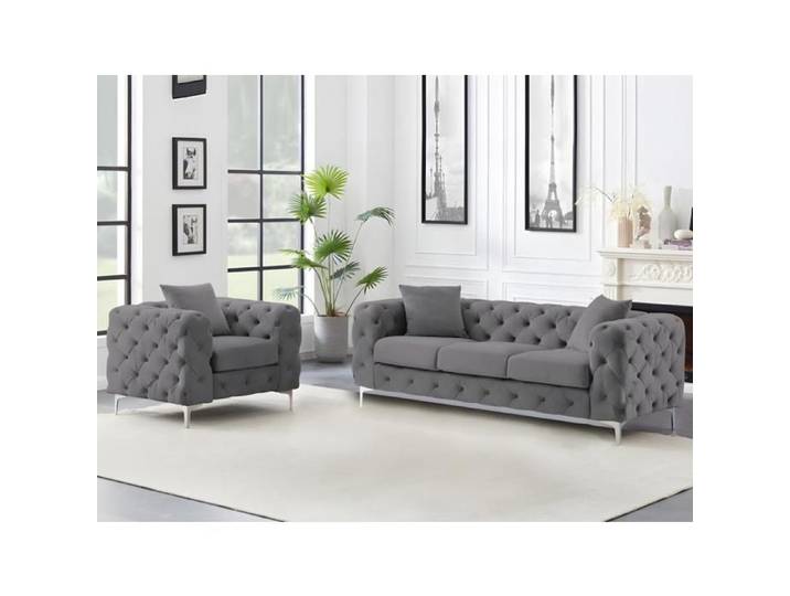 Canapé 3 places et fauteuil en velours anthracite EDWINA
