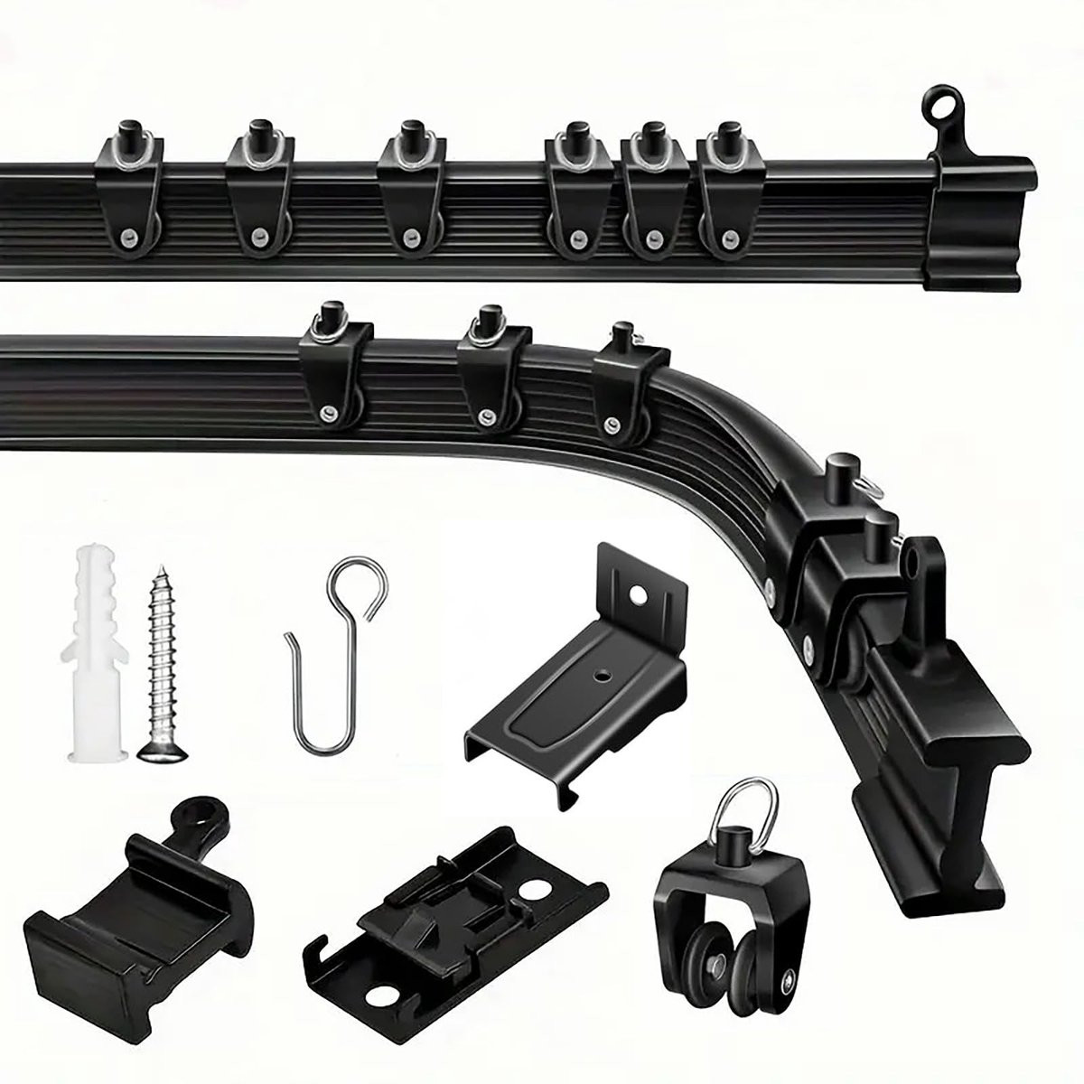 Dailygoods Uitschuifbare Gordijnrail 3 meter - Zwart - Plafondbevestiging