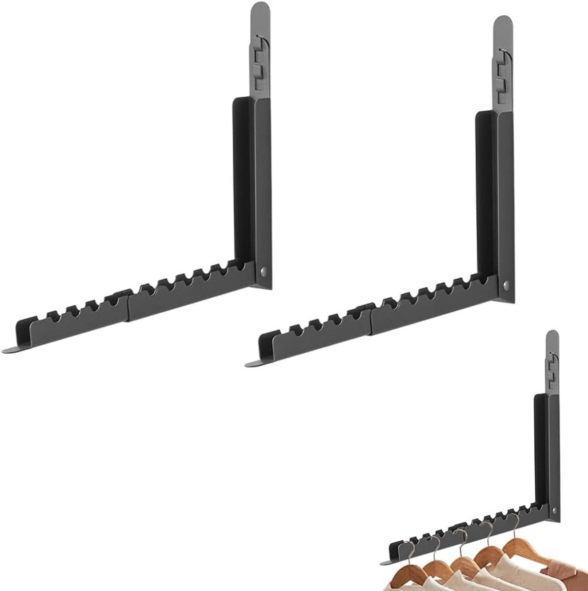 Set van 2 opvouwbare kledingroedes voor wandmontage - Ruimtebesparend wasrek voor badkamer, slaapkamer of balkon