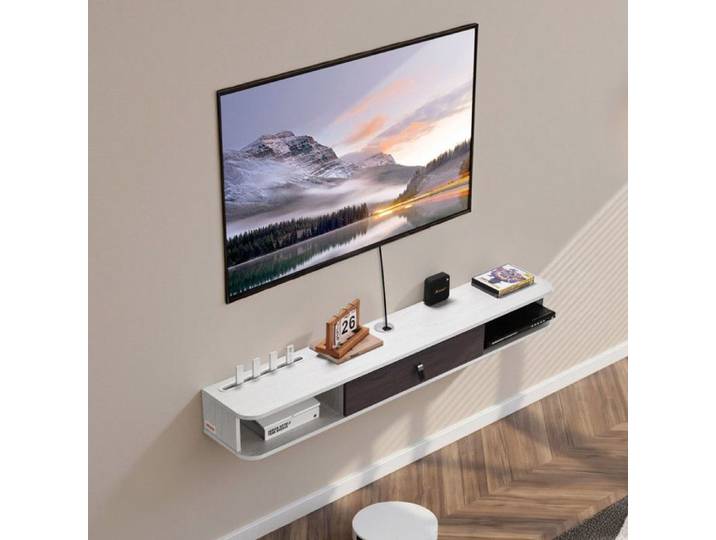 Bladez - 140 cm meuble TV flottant mural console multimédia avec rangement et passe-câbles pour DVD décodeur console