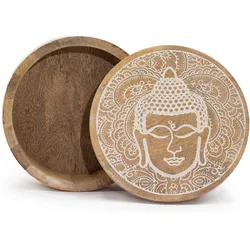 Big Round Box 17.5x7.5cm - Buddha Face Whitewash