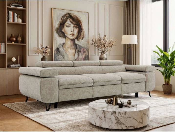 MKS MÖBEL Sofa PETER, Polstersofa mit verstellbaren Armlehnen, 3-Sitzer Sofa, Wellenfedern