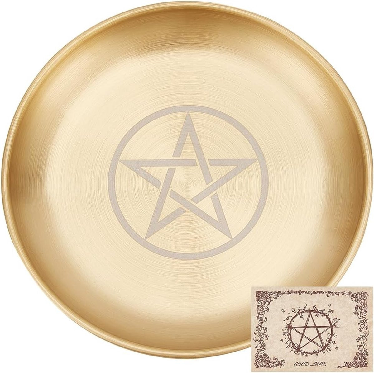 Pentagram Altar Star Tarot Plate voor Rituelen en Kaarsenhouder met Altar Kaart, Goud, 13.5 cm