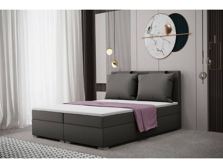 Fun Möbel Boxbett Schlafzimmerbett MATRO Stoff Soro (Tiefe ohne Kissen 4,5cm / mit Kissen + 25cm, inkl. Topper und Bettkasten), inkl. Kissen am Kopfteil