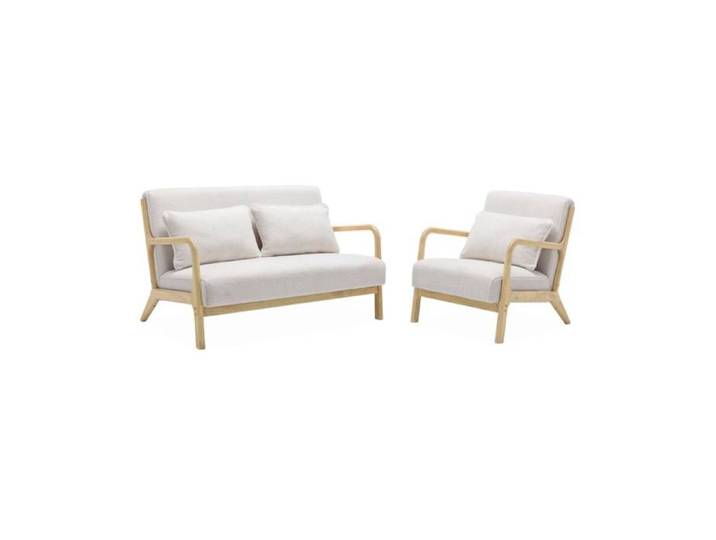 sweeek - Banquette scandinave 2 places + Fauteuil bois et bouclette LORENS