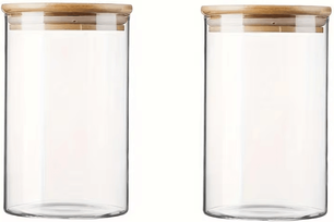 Inspire Curations Glass Storage Jar Set With Bamboo Lids For Coffee, Spices & Pantry Organization 560ml 2pcs