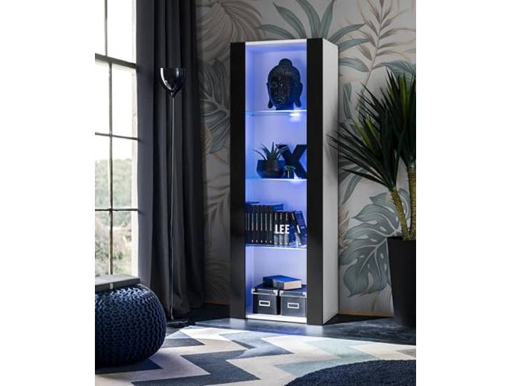 Komodee Vitrine Tivoli A1 Schwarz/Weiß 55x159x35 cm Vitrine Tivoli, Schwarz/Weiß, Breite 55cm x Höhe 159cm x Tiefe 35cm, LED Blau, 3 Regalböden, Glassvitrine für Wohnzimmer