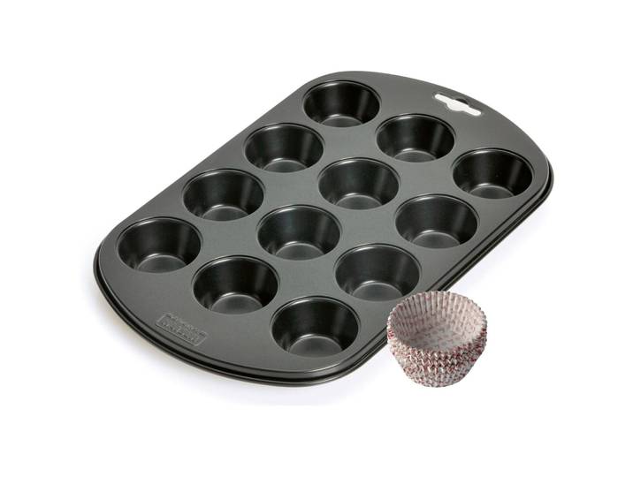 Muffinblech Kaiser Weihnachten 2-teilig mit 60 Papierförmchen - Farbe: Grau - Backförmchen