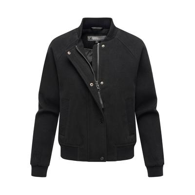 Collegejacke MARIKOO "Zunaa", Damen, Gr. S, schwarz, Obermaterial: 95% Polyester, 3% Viskose, 2% Elasthan, Jacken Collegejacke, Modische Jacke im Collegejacken-Stil mit Rippbündchen und Raglanärmeln