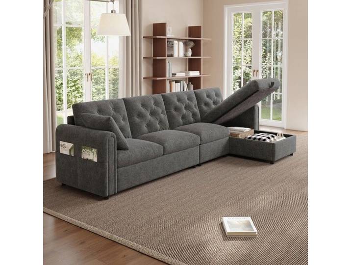Canapé d'angle- Xylo- en velours avec rangement dans l'angle angle gauche et droit réglable- 281x86x71 cm