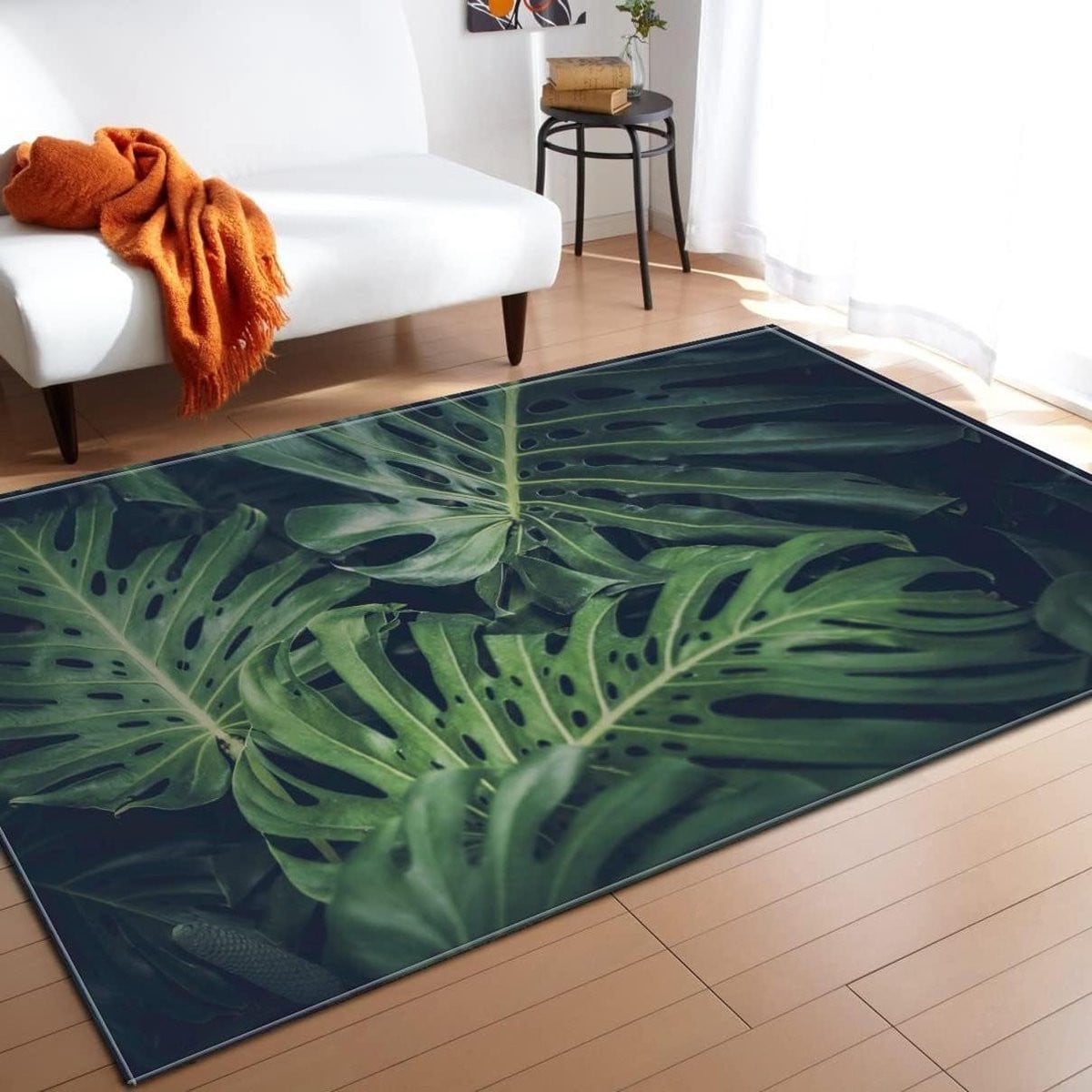 Groen Vloerkleed met 3D Rozenprint en Bloemenpatroon - 80 x 160 cm