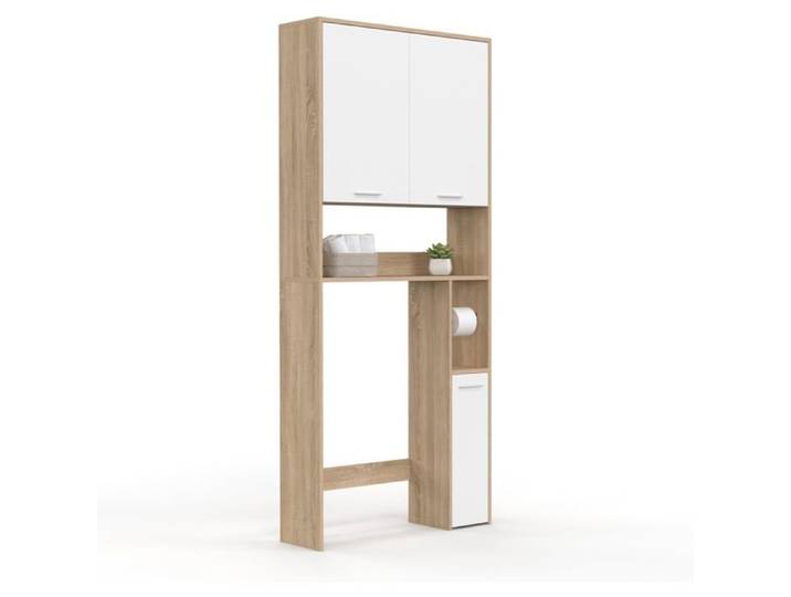 IDMarket Meuble étagère dessus WC WALLIS 79x23x178 cm Bois et Blanc Panneaux de particules mélaminés Pour petits espaces