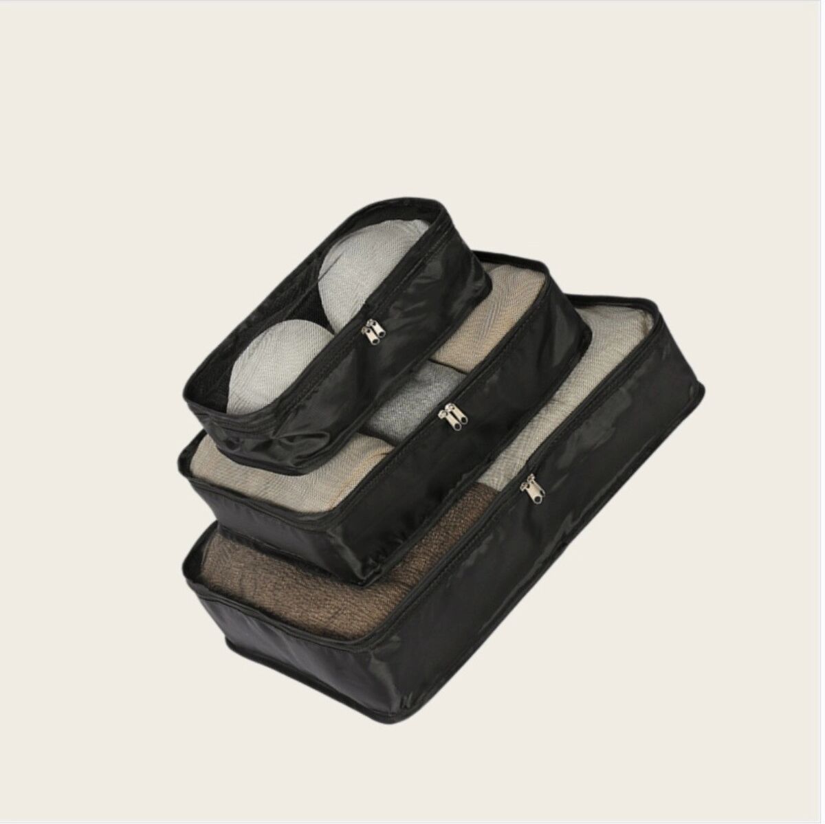 INF 3-teiliges Reise-Packwürfel Set – Leichte, atmungsaktive, waschbare Polyester Aufbewahrungsbeutel für Kleidung, Schwarz