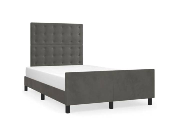 PUGYNBK Bettgestell aus Samt, dunkelgrau, 120 x 190 cm Verstellbares Kopfteil, robuste Beine, Holzlatten, stabiler Stand