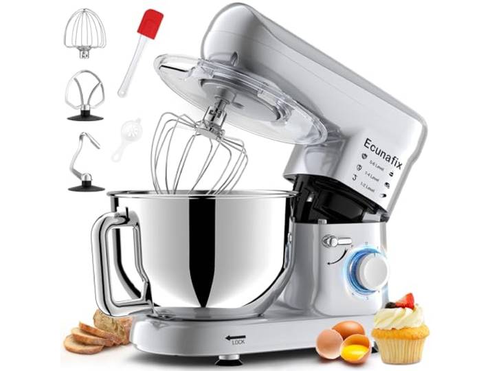 Robot Patissier\, 2000W Robot Cuisine Multifonctions 6\,5L Faible Bruit Robot Pétrin Professionnel avec Crochet Pétrisseur\, Batteur\, Fouet à Fil\, Couvercle\, 6+P Vitesses