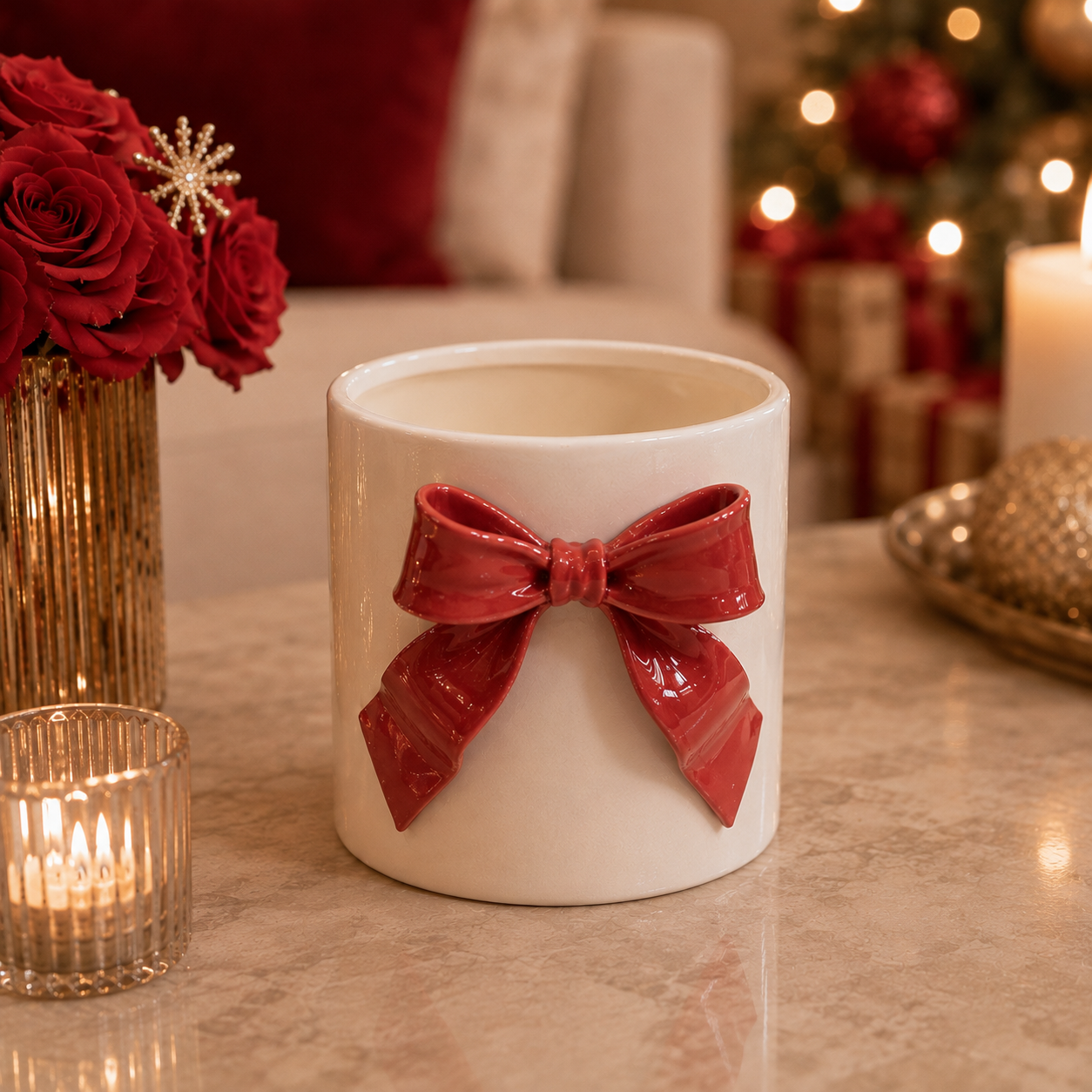 Mini Decorative Planter with Red Bow