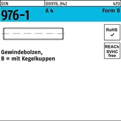 Gewindebolzen DIN 976 Kegelkuppen BM 12x 190 A 4 25 Stück