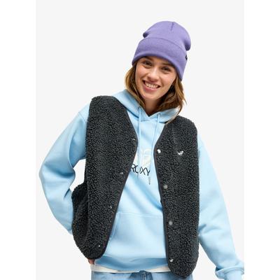 Fleeceweste ROXY "ICONIC TOWN VEST", Damen, Gr. M, schwarz (phantom), Plüsch, Obermaterial: 100% Polyester, unifarben, Basic hüftbedeckend, V-Ausschnitt, Westen Fleeceweste, sportlicher Stil, aus Polyester, mit Druckknöpfen, Fleeceweste