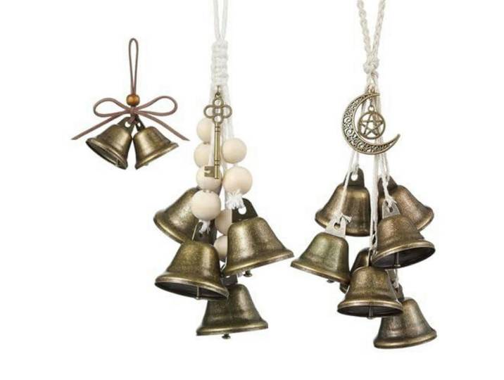 Windspiel 3-teiliges Set Metall mit klarem Klang, Bronzefarben, 12x10x26.5 cm, Dekoration, Gartendeko