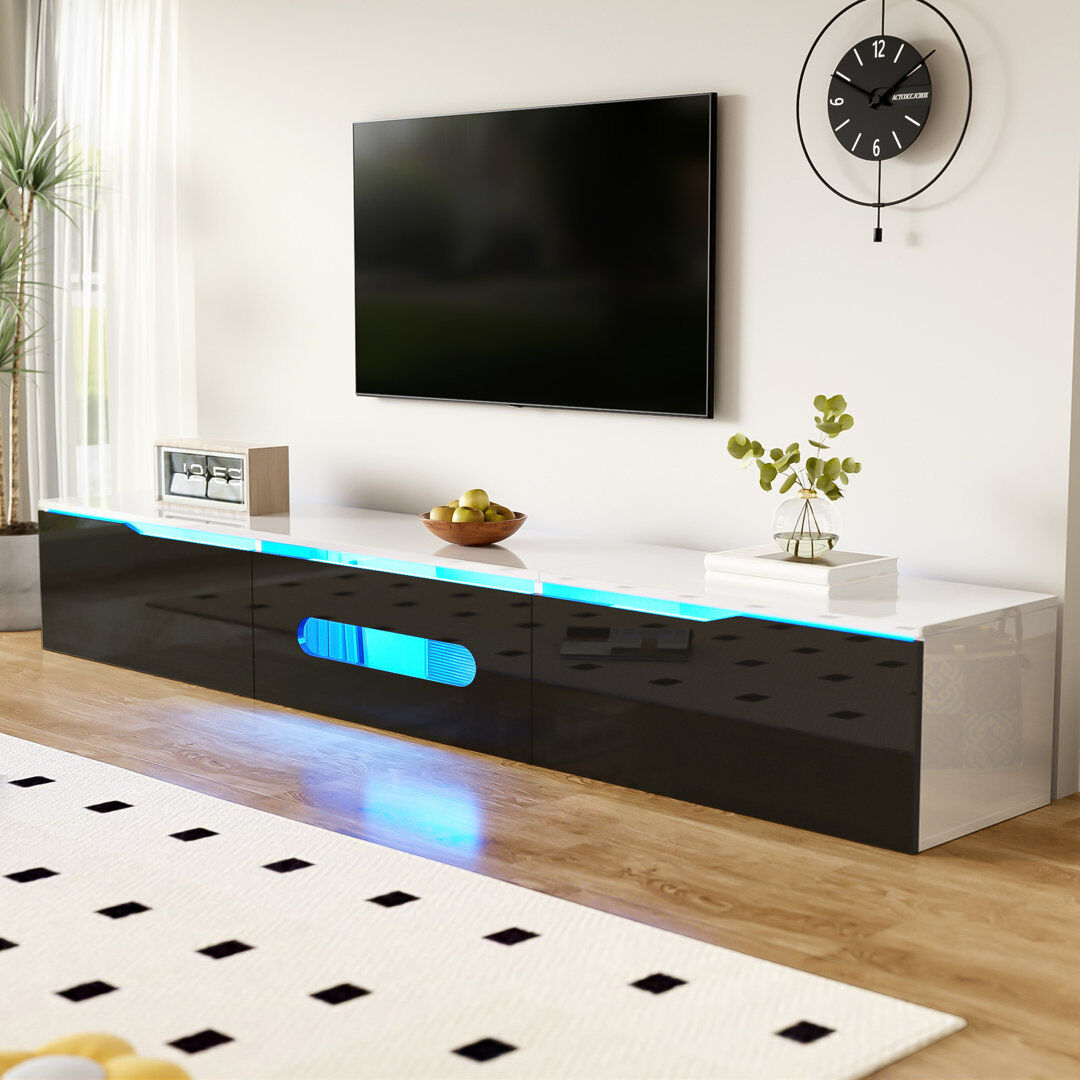 Metro Modern Tv Stand With Led Lights - 180Cm, Bluetooth App Control Black/White 78"