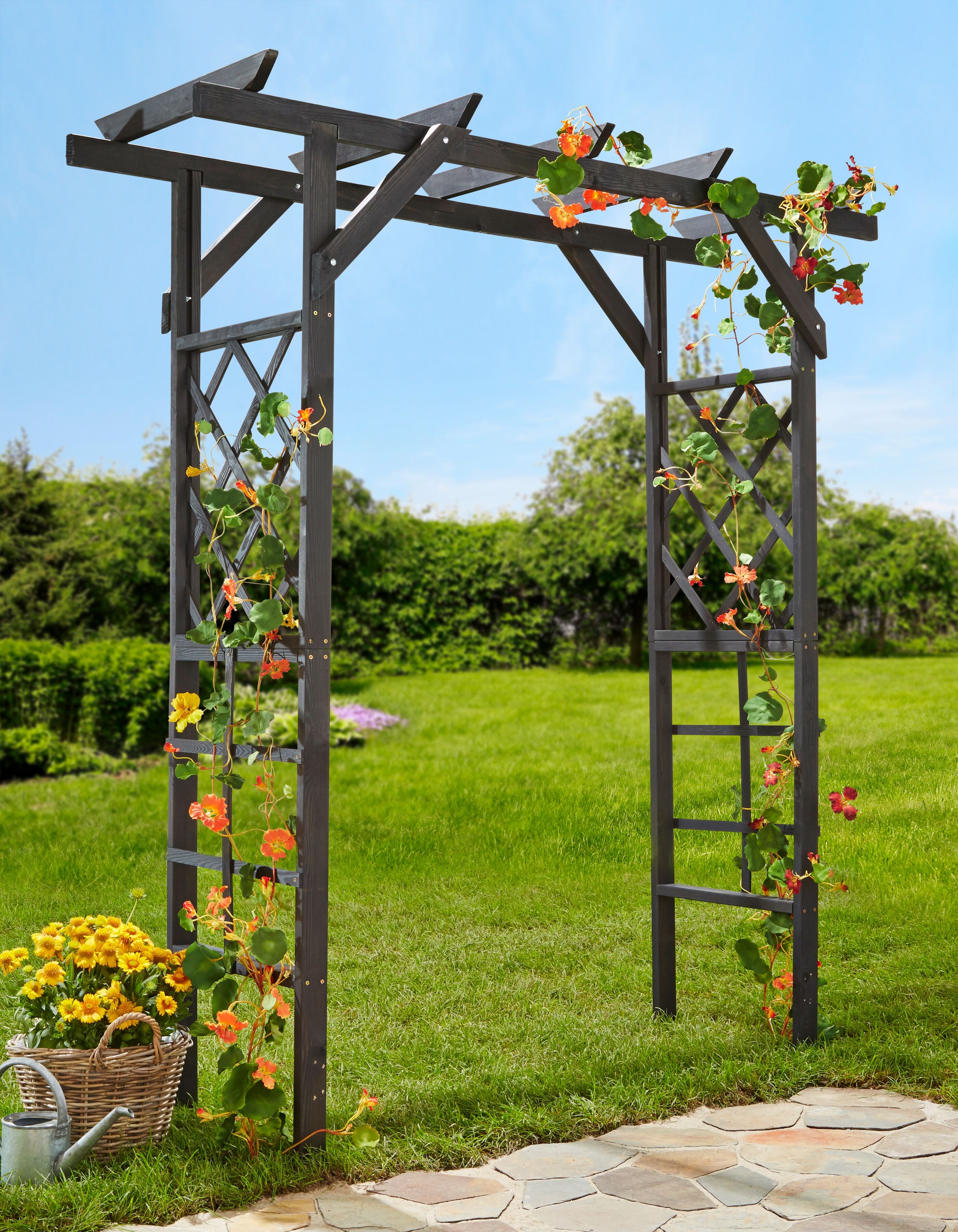 Rosenbogen PROMADINO "Pergola Ben", grau (anthrazit), B:200cm H:208cm T:65cm, Holzwerkstoff, Rankhilfen, BxTxH: 200x65x208 cm, anthrazit