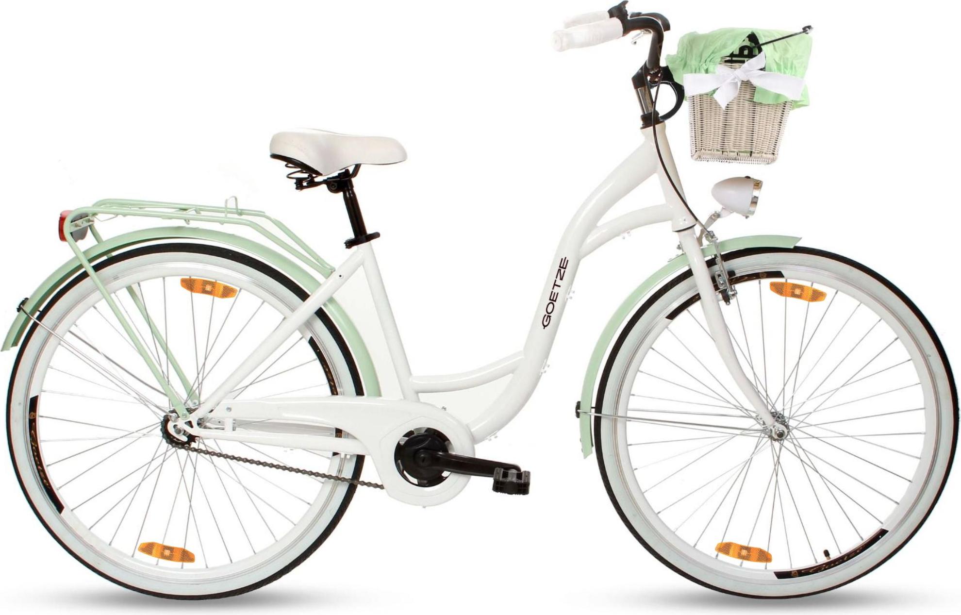 Goetze Style 28 Zoll City Bike, 18 Zoll Tiefeinsteigerrahmen, 3-Gang Shimano Nexus, V-Bremse & Rücktritt, LED-Beleuchtung, Komfortsattel, Rattankorb