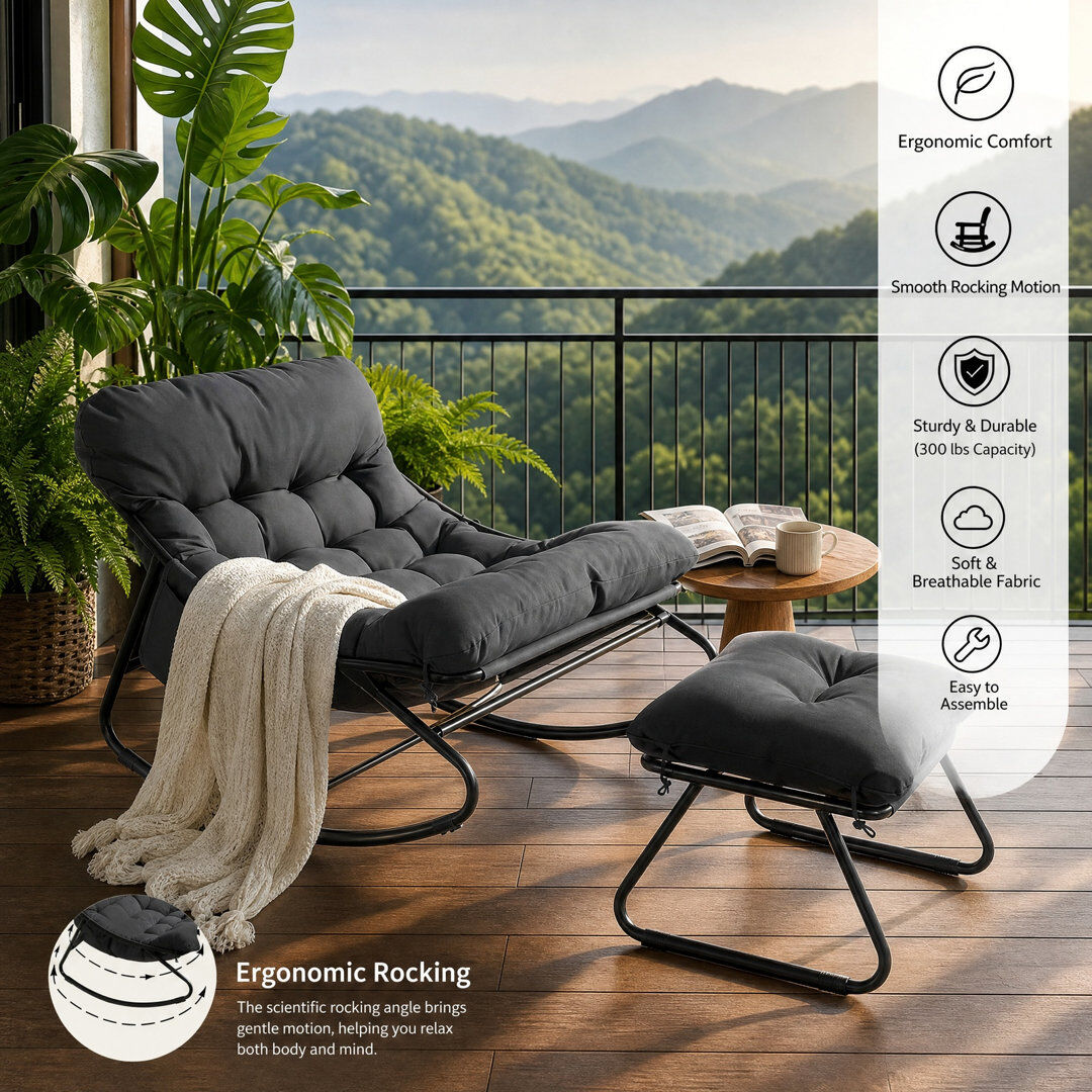 Lark Manor Iron Rocking Chair Grey 70cm H X 77cm W X 90cm D