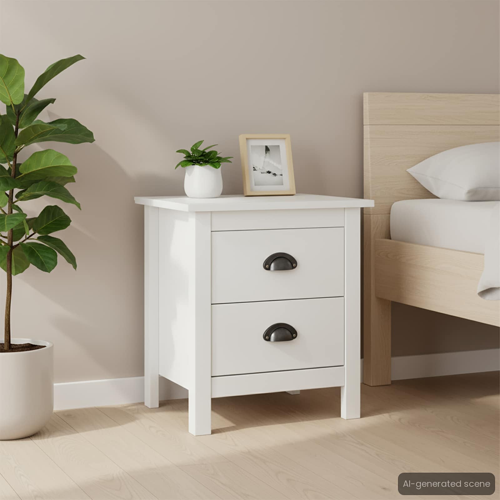 vidaXL Mesita de noche Hill madera maciza de pino blanco 46x35x49,5 cm Blanco