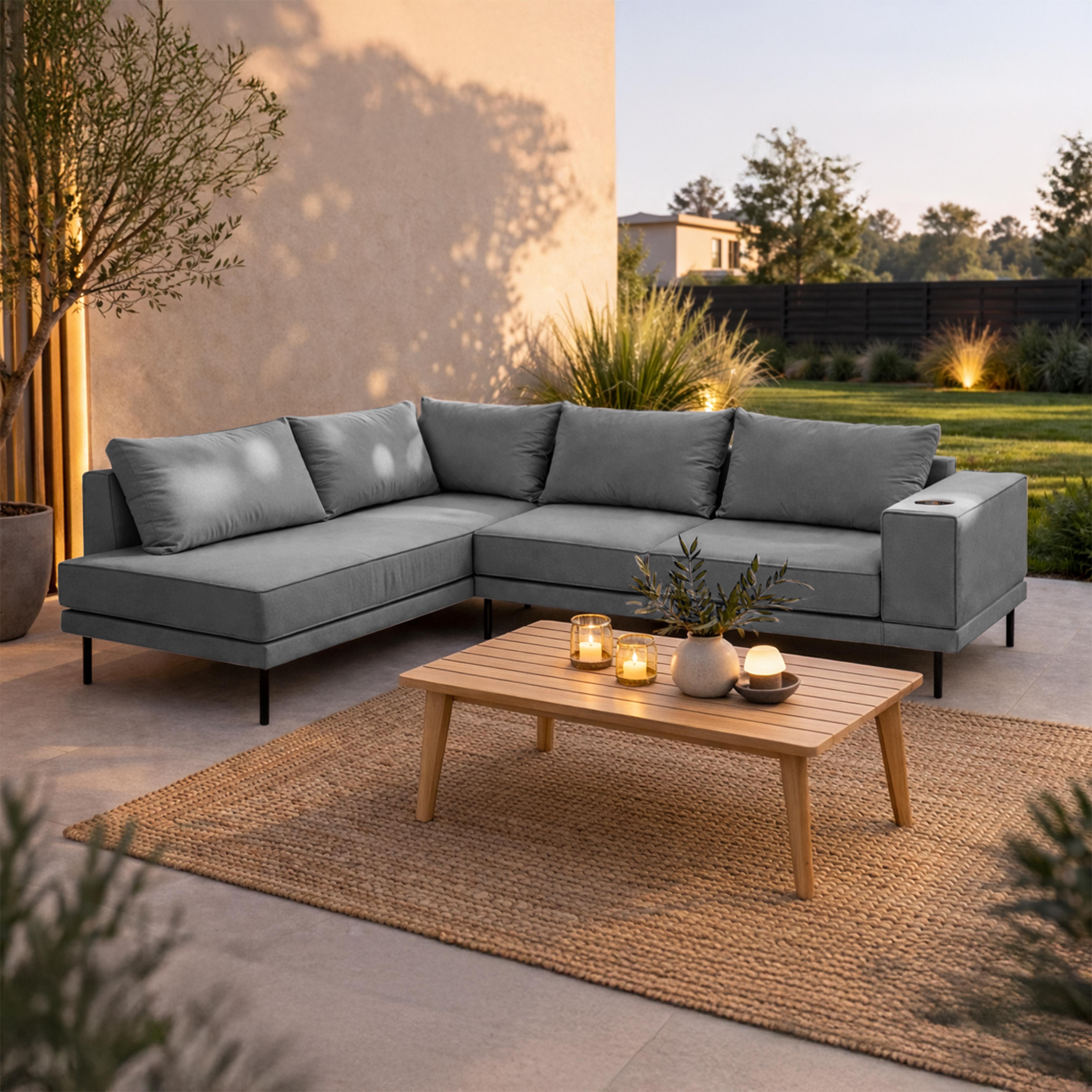 Garten Ecksofa Volaro S 268x202 Dunkrelgrau Wetterfestes Outdoor & Indoor Lounge-Sofa, UV-beständig, Links