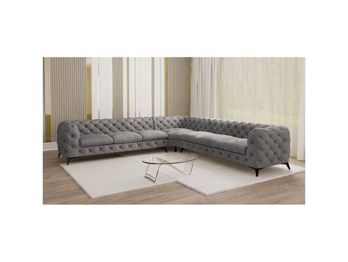Ecksofa Typ B Braun Samt Ravi 323 x 323cm Gleichschenklig Glamour