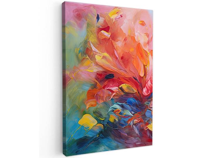 MuchoWow Leinwandbild - Ölgemälde - Kunst - Abstrakt - Farbenfroh - 60x90 - Kunstdruck, Altrosa, Textil, Kiefer, Rechteckig, 60x90 cm, gerahmt, Bilder & Rahmen, Bilder, Wandbilder