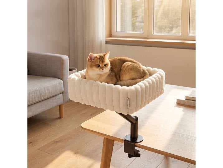 PawHut Lit Chat Bureau Rotatif 360° Pince Réglable <6kg