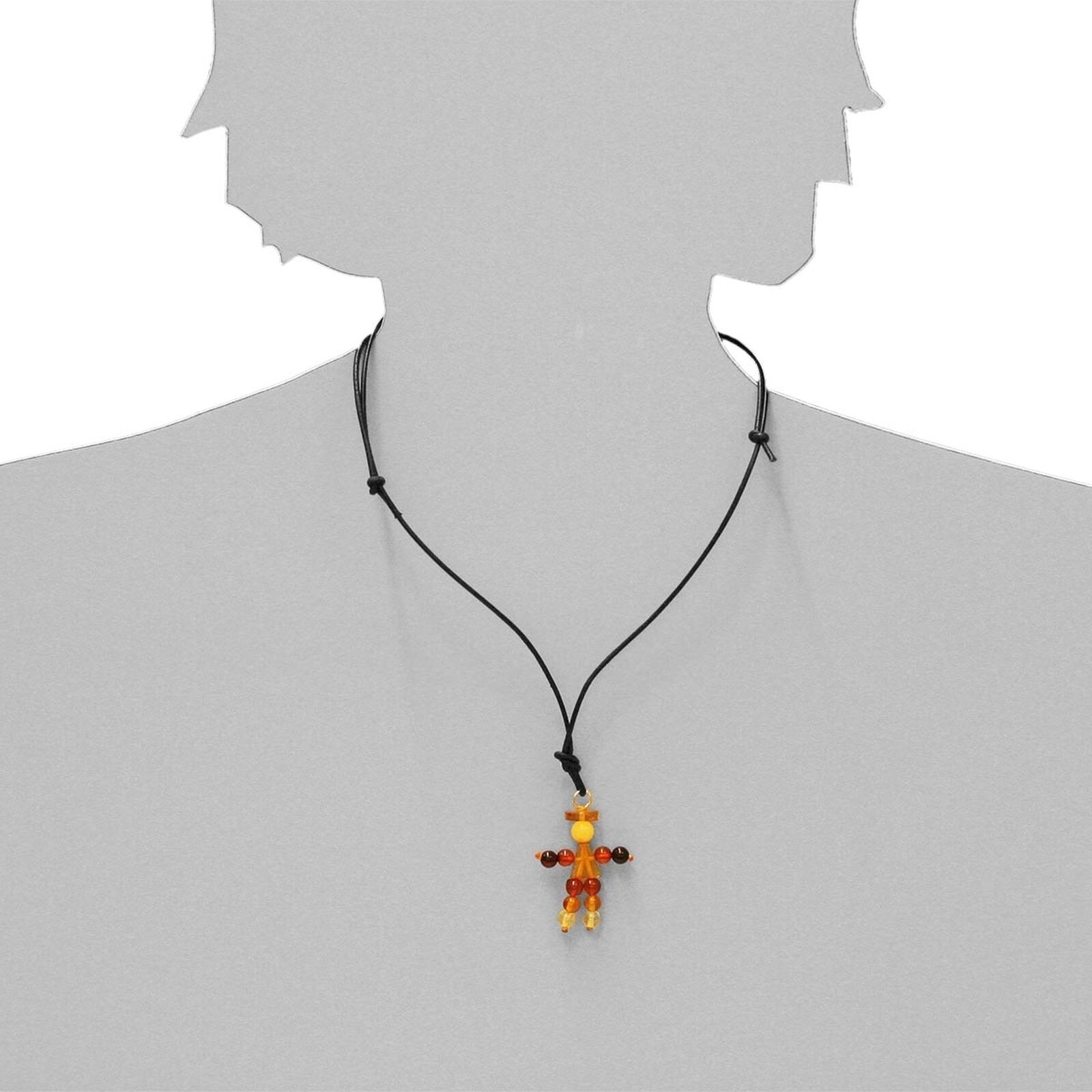 Kette mit Anhänger OSTSEE-SCHMUCK "- Bernsteinmännchen - Lederband - Bernstein -", bunt (mehrfarbig), Schmuck_Sets, Damen, Bernstein, Kette mit Anhänger